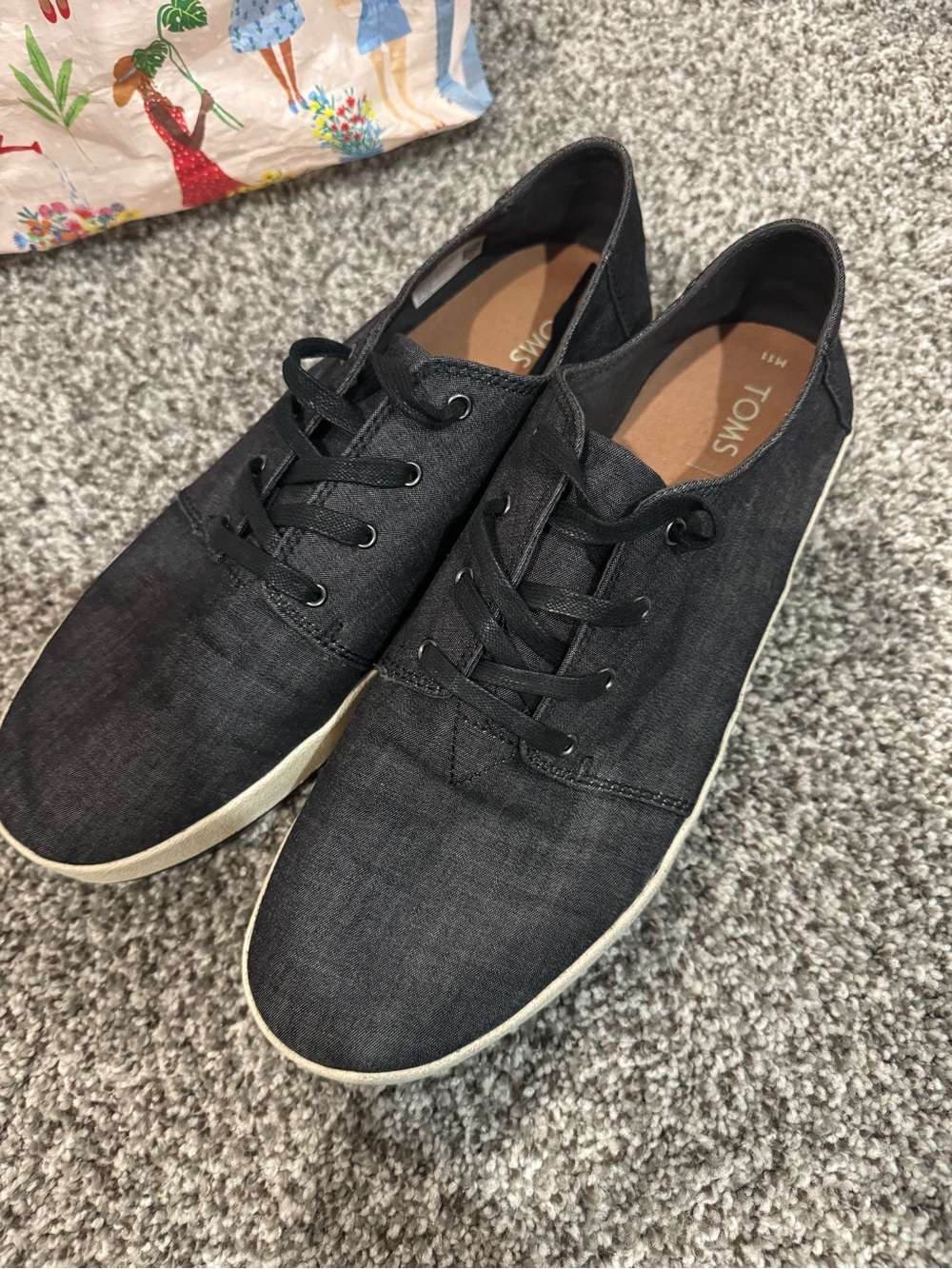 TOMS Men's Black Canvas Lace-Up Sneakers with Cream Sole